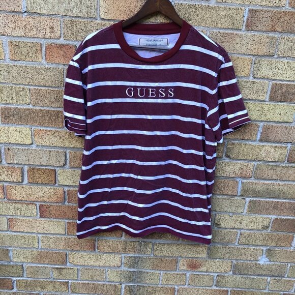 Vintage Striped Guess Shirt Large Burgandy - Picture 2 of 5